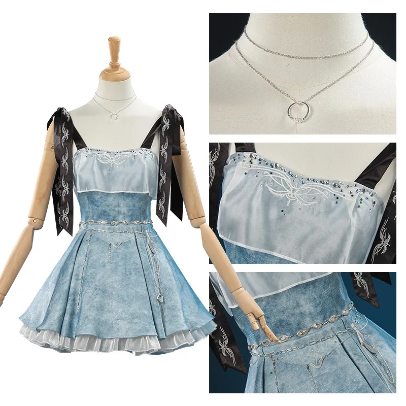 

Elegant Sleeveless Cosplay Dress - Heart-Themed Game Character Inspired Jumpsuit with Adjustable Straps Necklace and waist chain