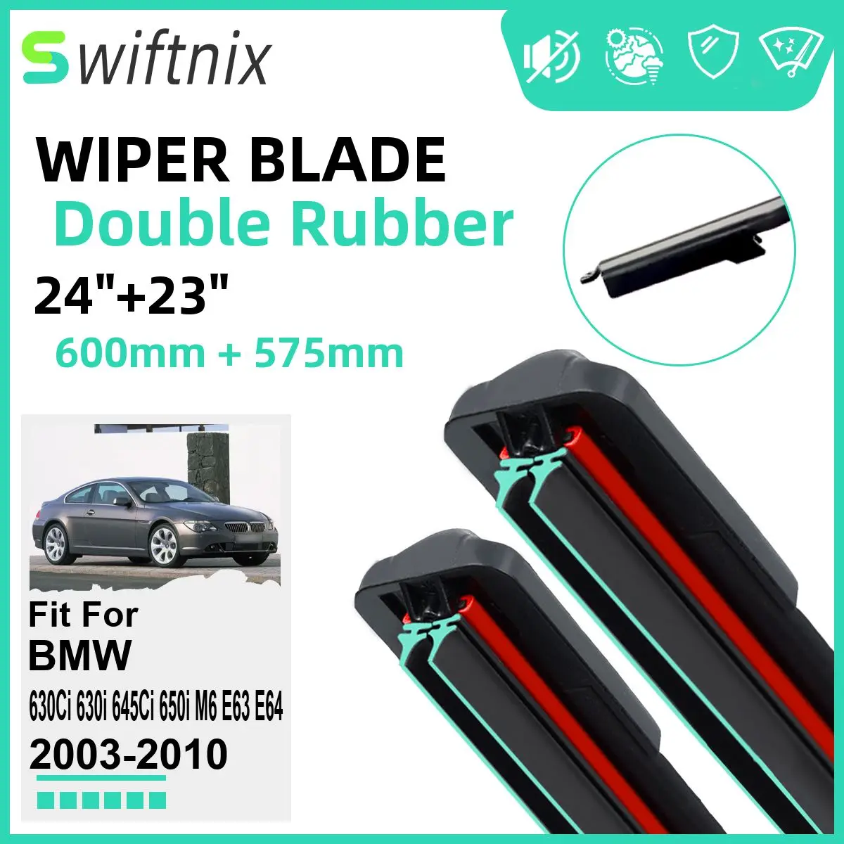 Double Rubber Car Wiper Blades for BMW 630Ci 630i 645Ci 650i M6 E63 E64 2003-2010 Front Rubber Accessories 2007 2008 2009 2010