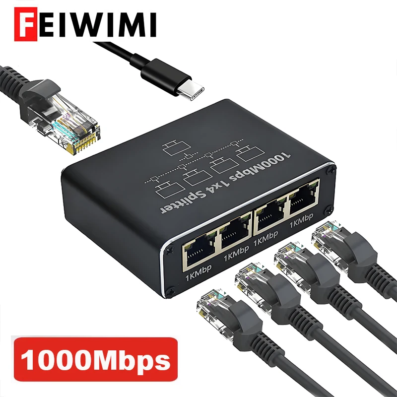 1000Mbps Ethernet Splitter 1 to 2/4 Gigabit Network Hub RJ45 LAN Internet Connector For TV Computer Router Switch Set-Top Box