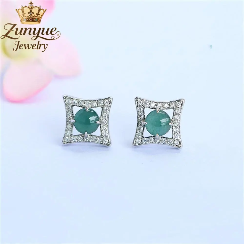 

Natural A-Grade Jadeite Blue Water Jade Four-Pointed Star Stud Earrings Luxury Quality Jewelry Fashion Jewelry Exquisite Elegant