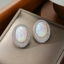SENYU Elegant Classic Egg Shape Big Earrings for Women Paved Gradient Surround CZ Jewelry Luxury Dubai Wedding Bridal Earring