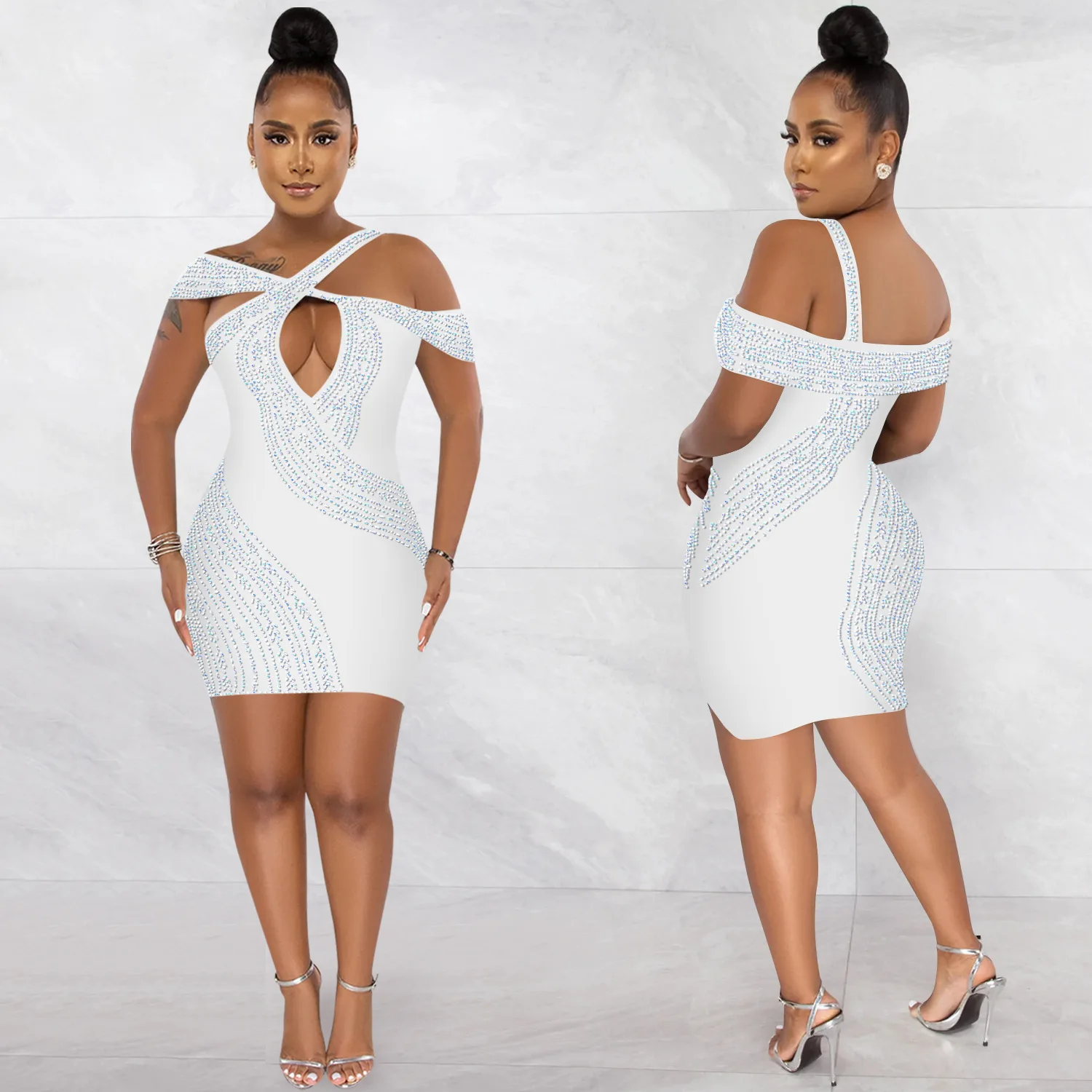 

C5921 Fashionable And Sexy Nightclub Hot Drilled Hollow Skirt Dress