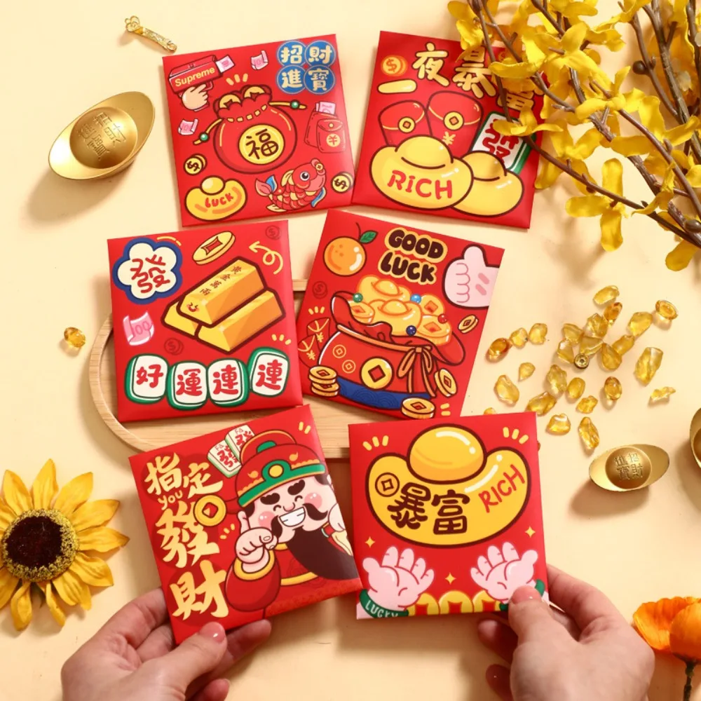 

6 шт., красный конверт с рисунком китайской змеи, принт благословений, лучшие пожелания, конверты для денег на удачу, утолщенные традиционные Hong Bao