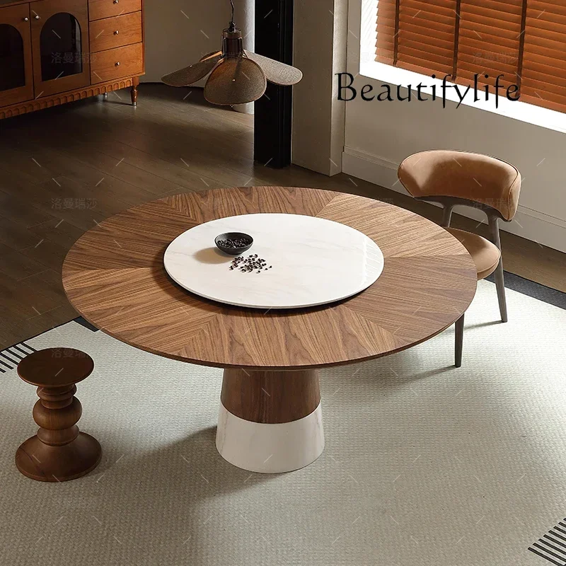 N45 FNordic walnut solid wood dining table small apartment restaurant with turntable round high-end fashion