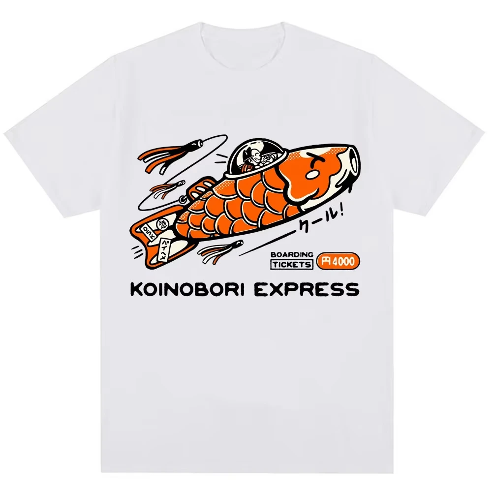 Funny Vintage Fashion Men Women T Shirt Japanese Style Koinobori Express T-shirts Loose Cotton Casual O-Neck T Shirts Streetwear