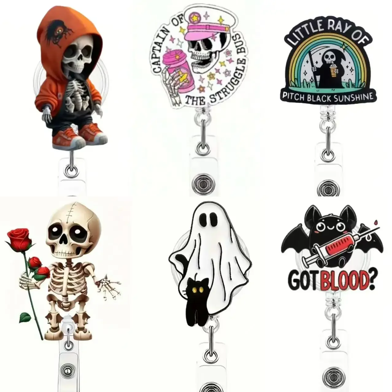 1 porta badge retrattile per Halloween con clip in metallo - cordino staccabile da 24 pollici, 360 °   Gancio girevole, cordino in nylon resistente