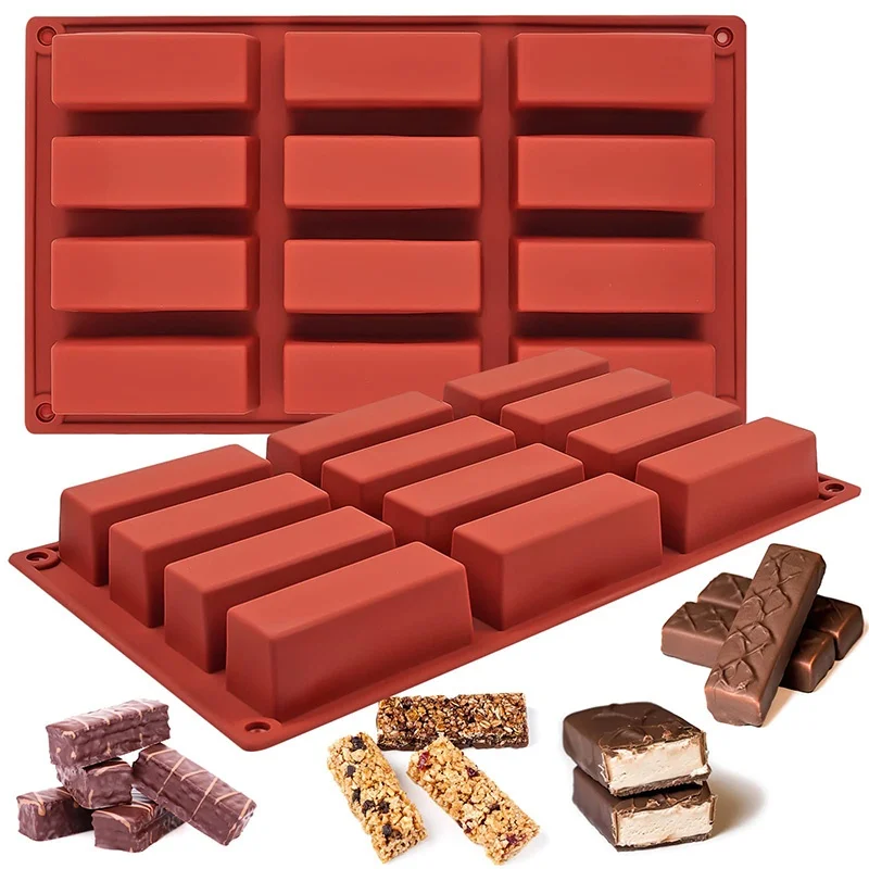 

Rectangle Silicone Candy Molds For Baking Energy Bars Chocolate Bar Mold Protein Bars Cornbread Pudding 12-Cavity Butter Mould