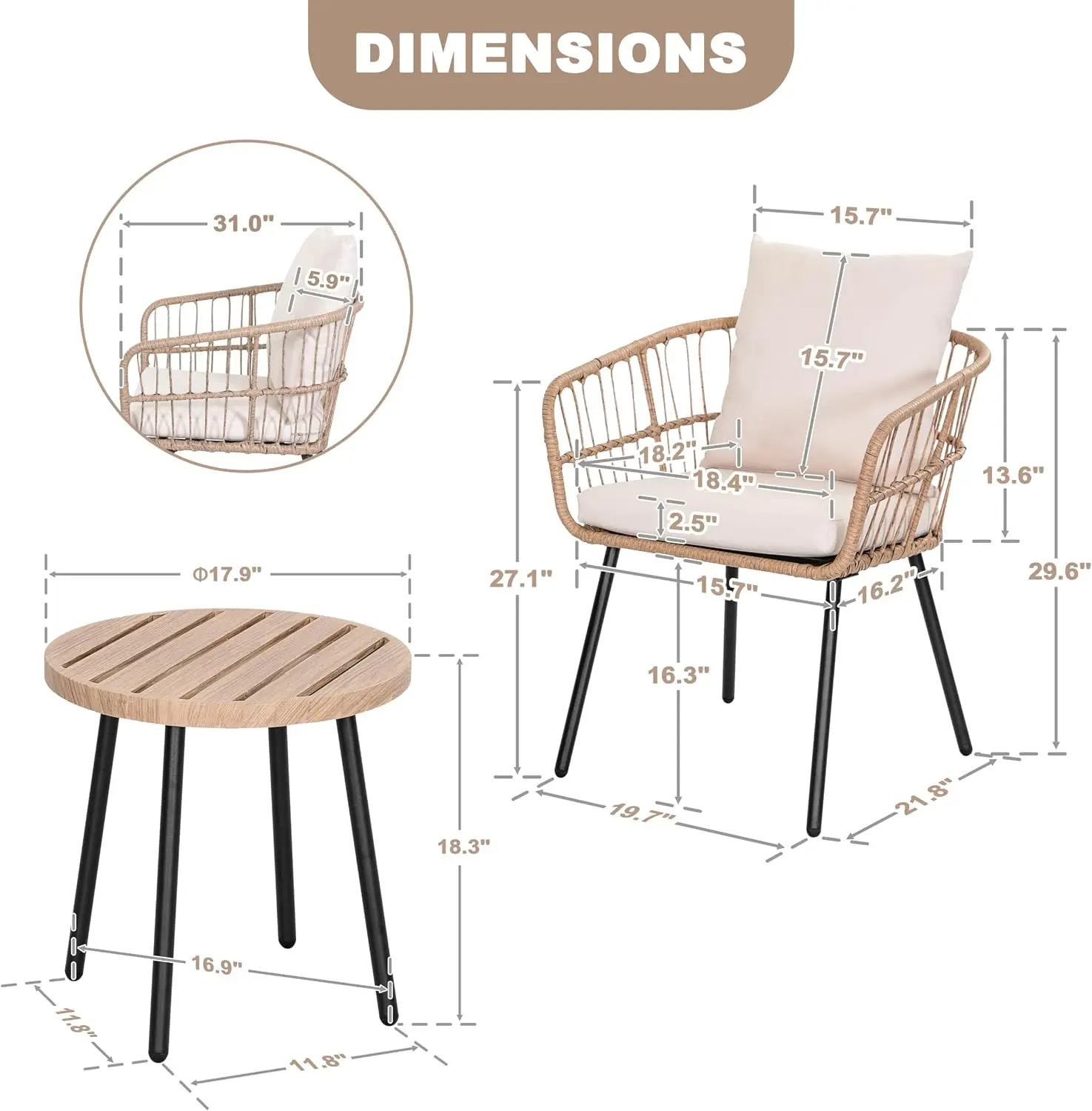 Rattan Bistro Set 6