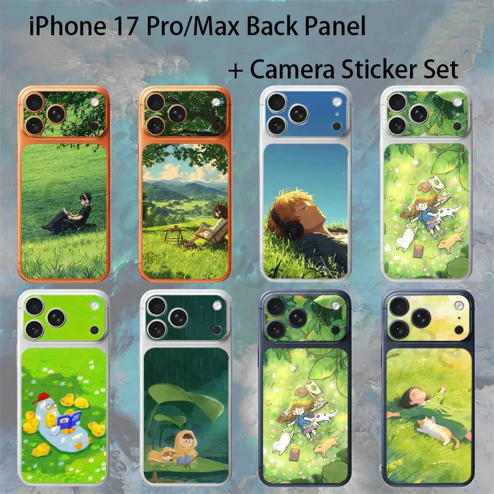 

Aesthetic grass illustration For iPhone 17Pro/ProMax Battry Back Cover with Camera Decal Skin Rear Protective Sticker Film