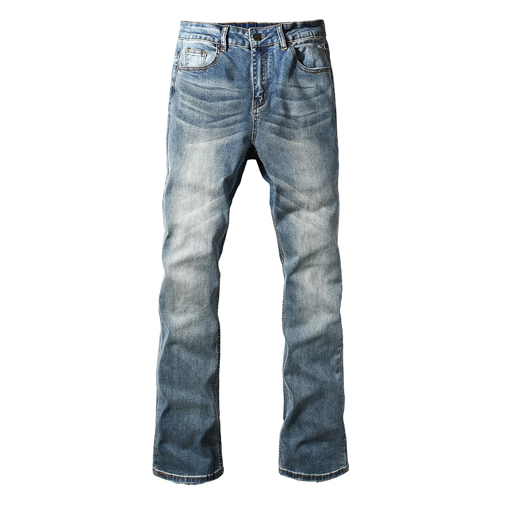 Herren Slim Boot Cut Jeans Hochwertige Einfarbige Blaue Baumwoll-Denim-Hose Lässige Klassische Skinny Flared Hose – Detail 14