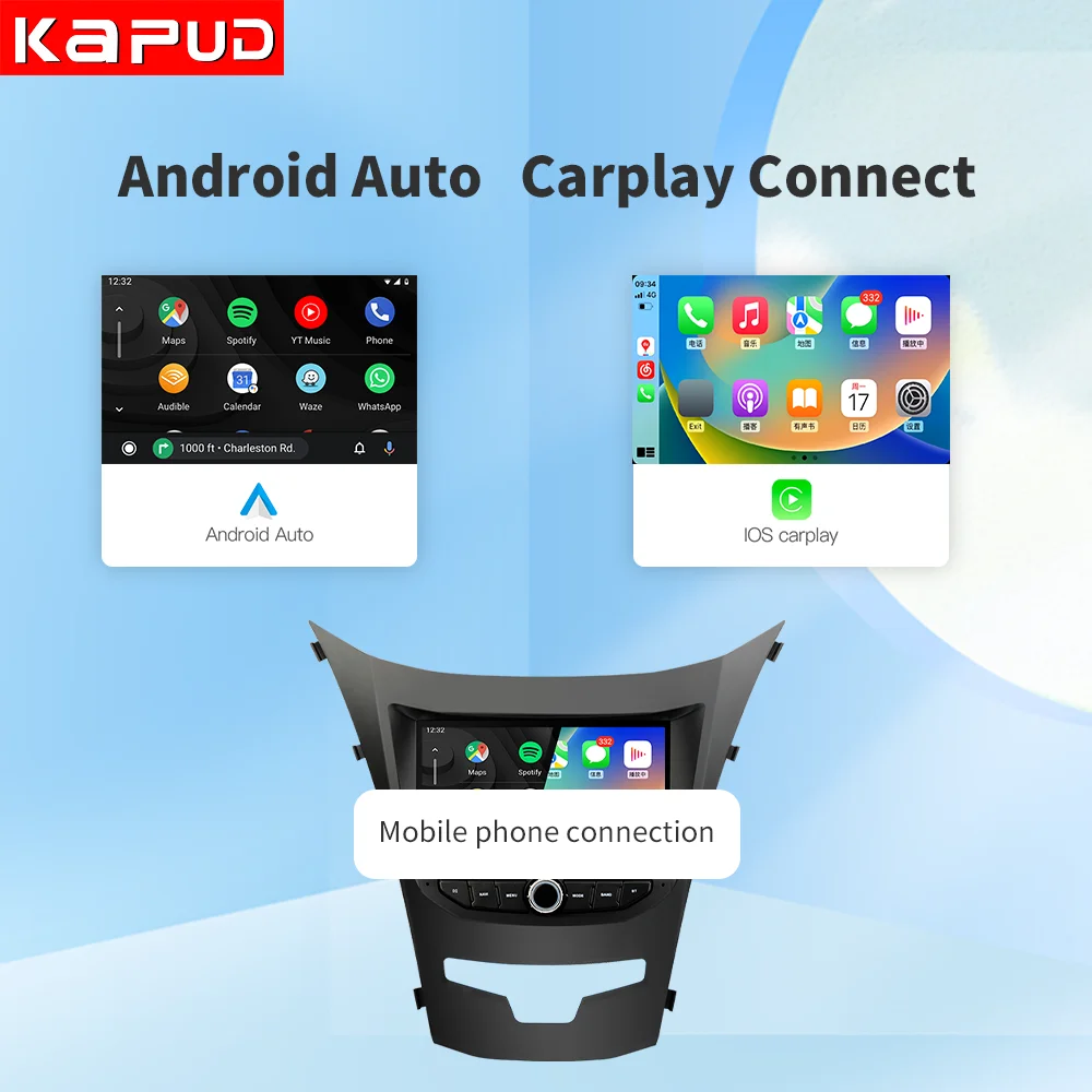 Kapud Android 12 Car Radio Stereo Multimedia Player For Ssangyong Korando 2014-2015 CarPlay AUTO GPS Navigation IPS SWC DSP