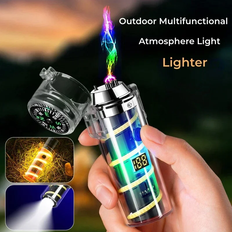 Multifunctional Outdoor Waterproof Light Lighter Transparent Case with Compass Charging Lighter Fantasy Atmosphere Light Gift