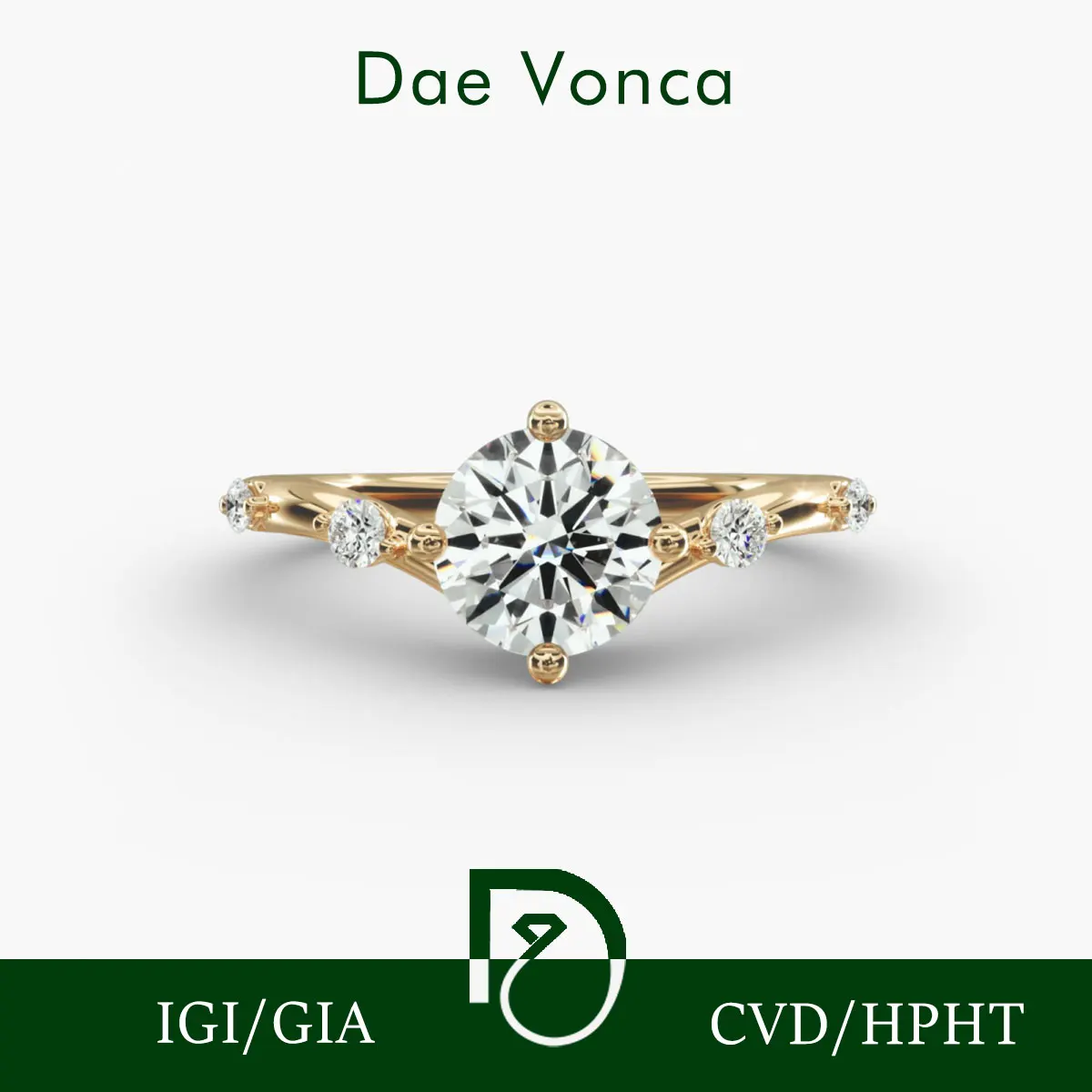 

14K Yellow Gold Sidestone Diamond Engagement Ring 0.5-3.0ct Round Cut Lab Grown Diamond IGI Certified Genuine Diamond Ring