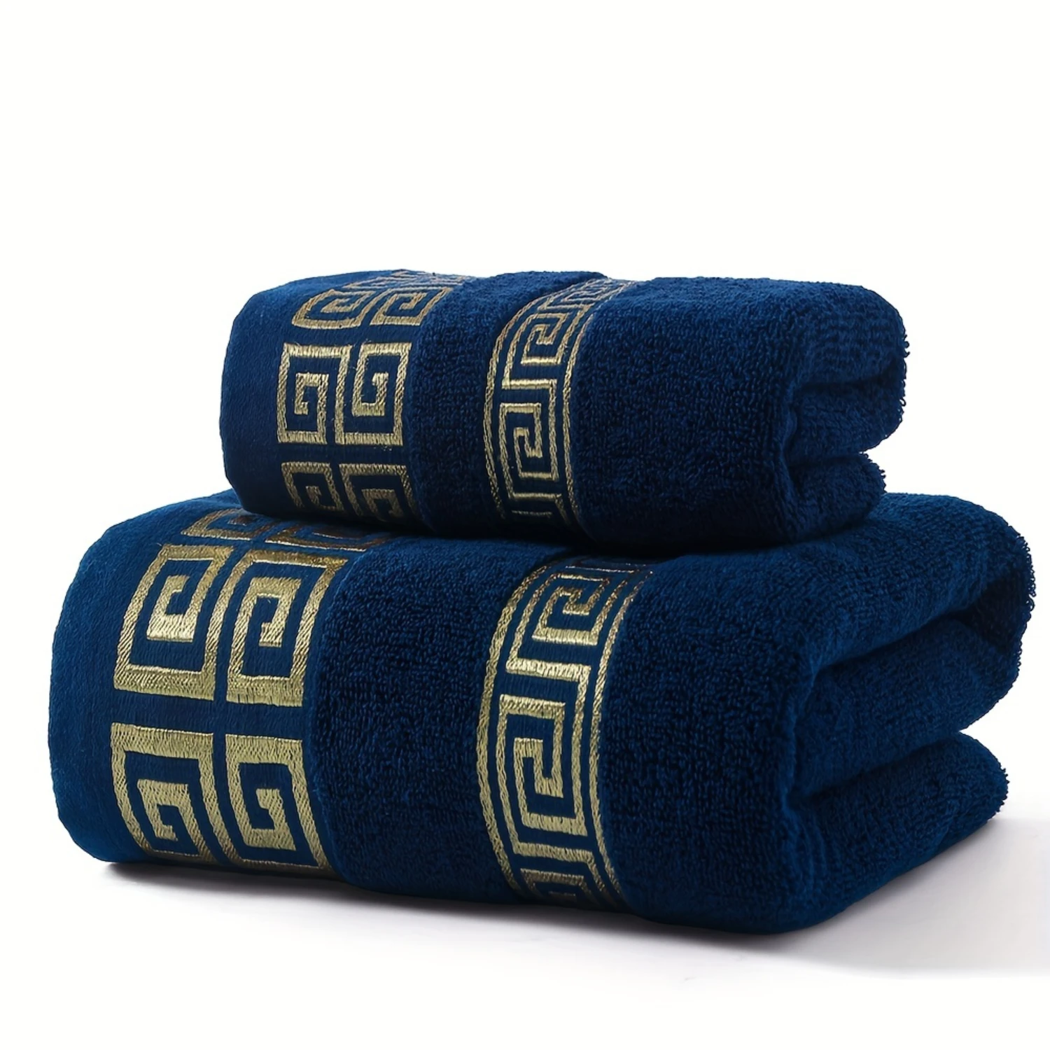 2pcs Cotton Geometric Jacquard Towel, 1 Hand Towel & 1 Bath Towel, Absorbent & Quick-drying Showering Towel, Super Soft & Skin-f