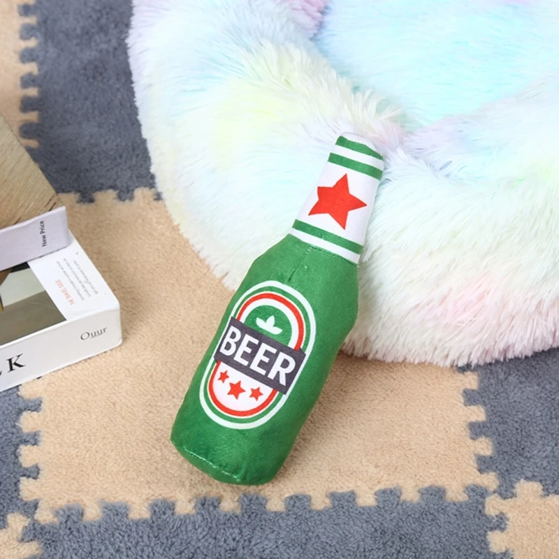 Juguete para perros con forma botella cerveza, tira y afloja con chirrido para perros pequeños y medianos, venta directa