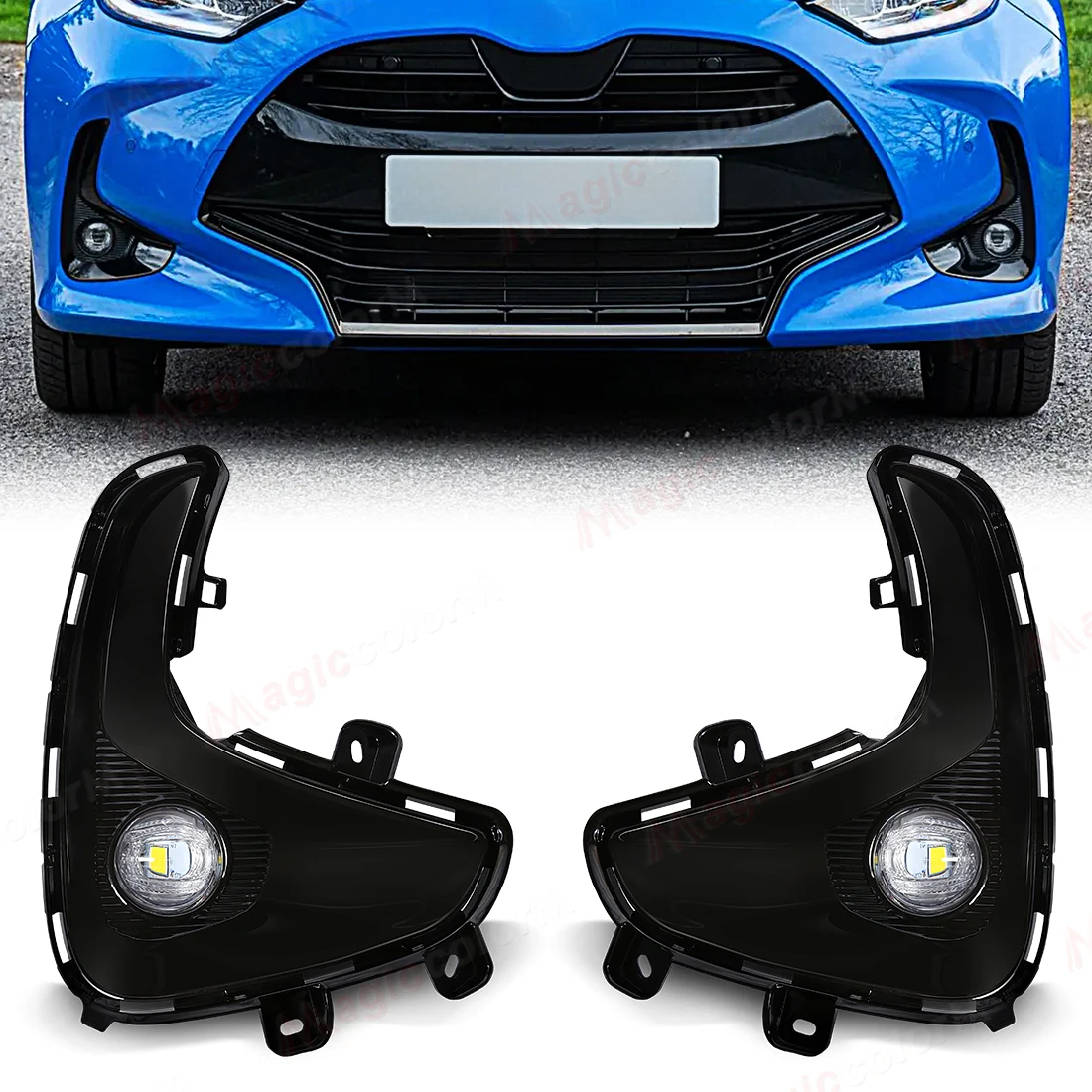 

LED Fog Lamps For Toyota Vios Yaris 2020 2021 2022 Car Fog Light Front Bumper Daylight Cover Wire Harness Grille Foglights Frame