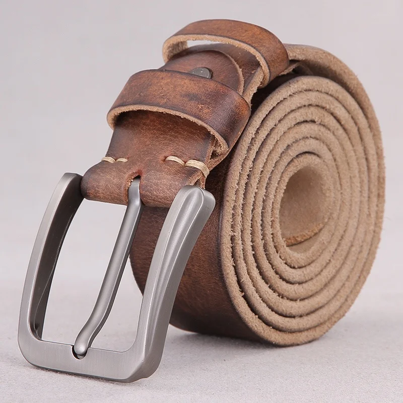 

The first layer of pure cow leather belt man's manual belt simple retro trouser belt, Korean version