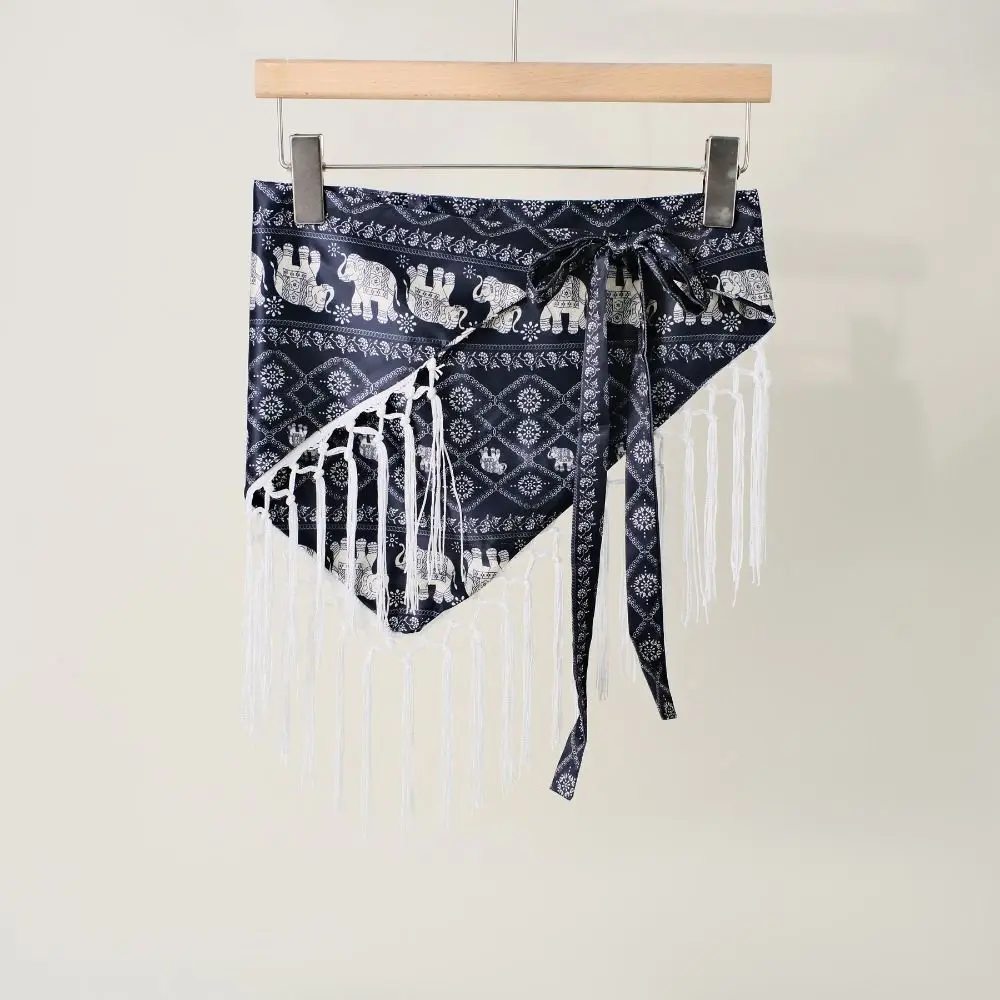 Bohemian Paisley Print Hip Scarf Tassel Fringe Floral Bandana Style Waist Wrap Self-tie Triangle Cover Up Festival Outfit