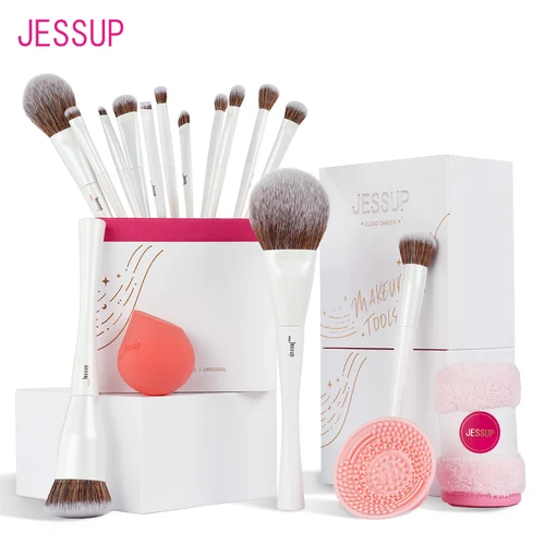 Imagen 1 del producto Jessup-brochas de maquillaje, 4-14 Uds., juego de brochas de maquillaje, juego de regalo de maquillaje de alta gama para mujeres con esponja de maquillaje, limpiador de brochas, toalla T333