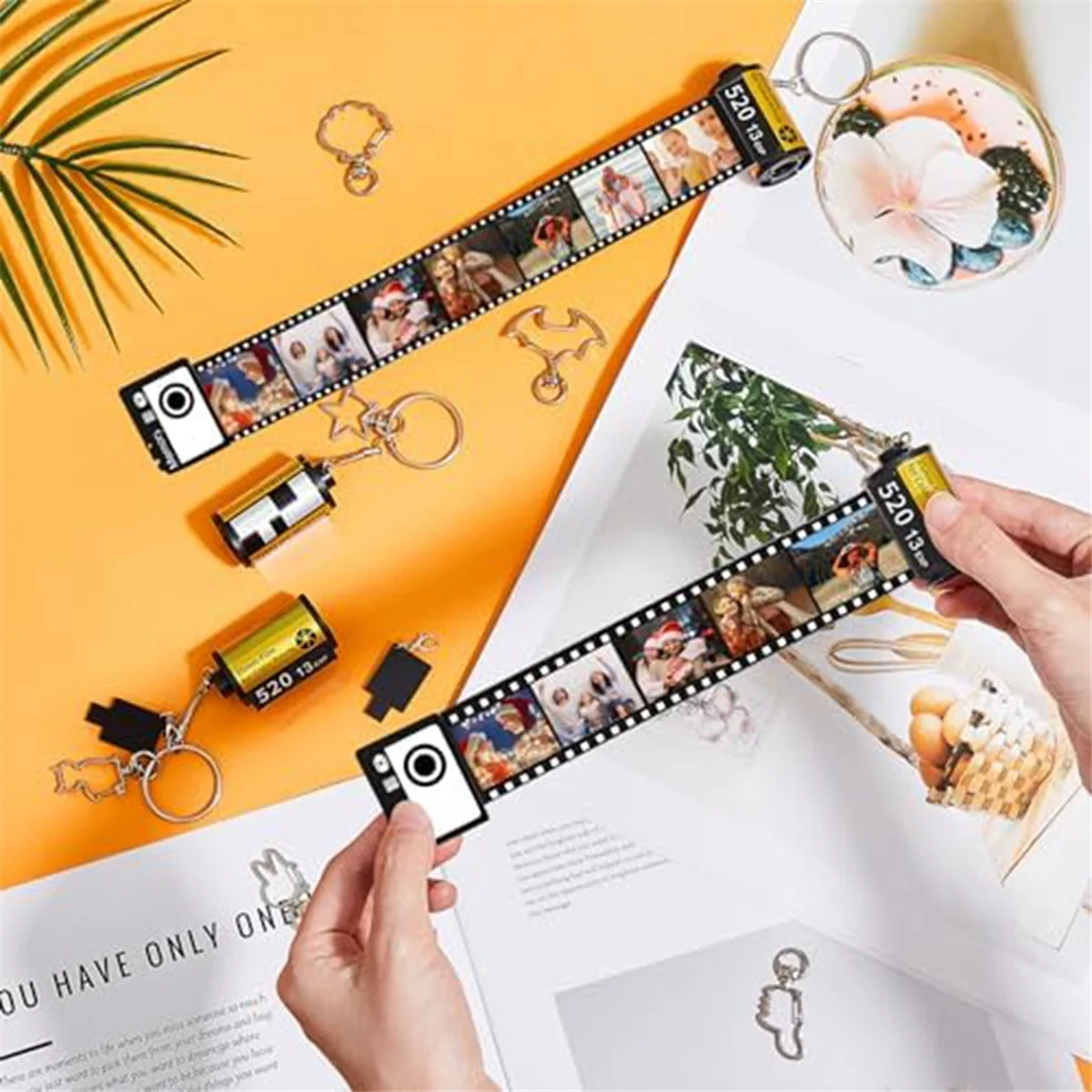 12 PCS Sublimation Camera Film Roll Keychains with Replacement Keyrings Photo Keychains for Birthday DIY Crafts