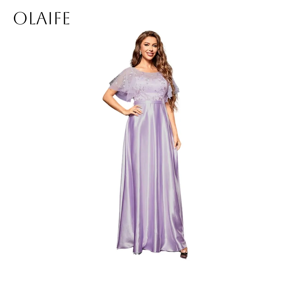 

Атласные аппликации трапециевидной формы, платья для выпускного вечера с круглым вырезом и короткими рукавами, длиной до пола, плиссированная праздничная одежда, индивидуальные платья de festa