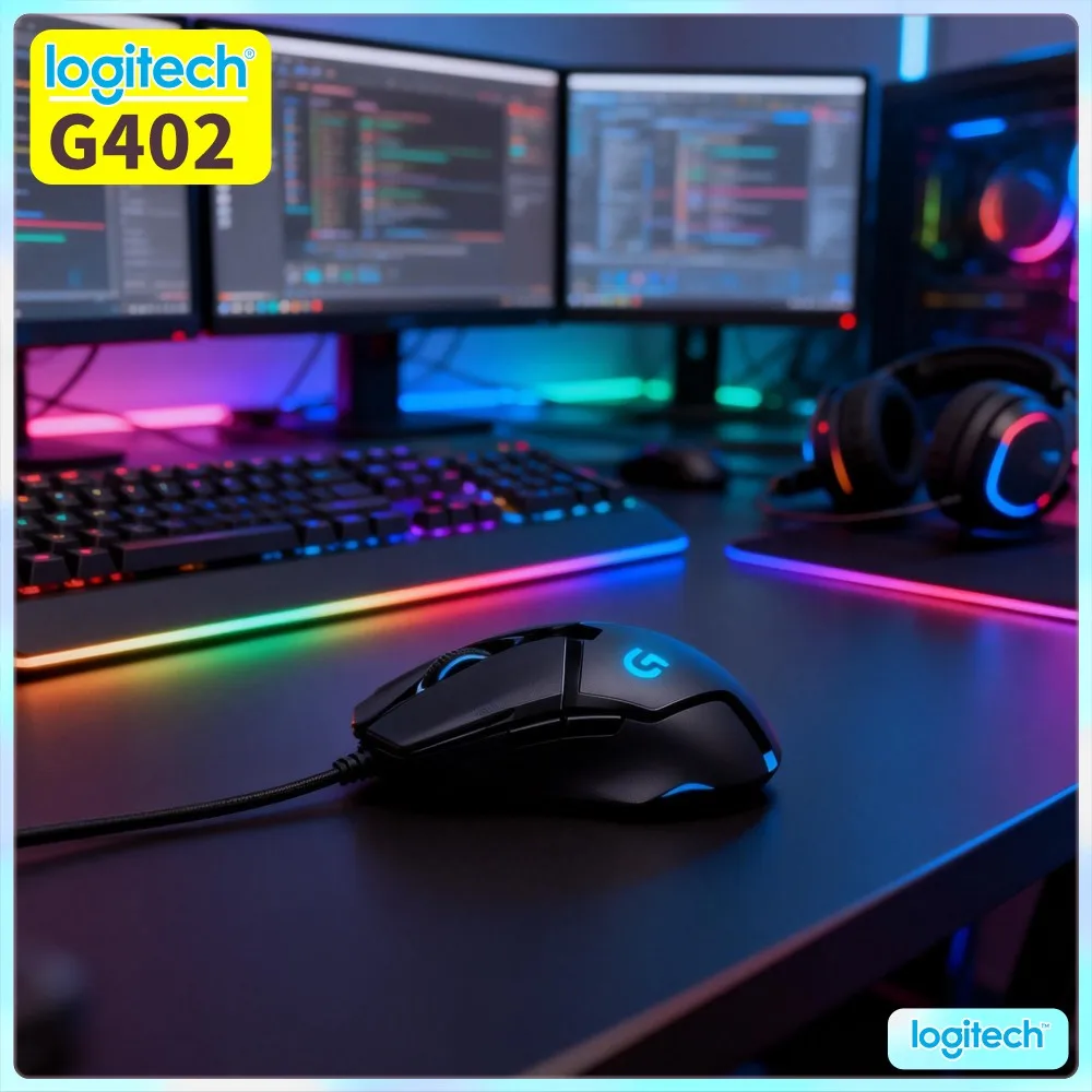 Logitech G402 Wired Gaming Mouse Fusion Engine Tech 500 IPS 4 DPI Levels 8 Buttons Ergonomic Grip For Laptop Gamers