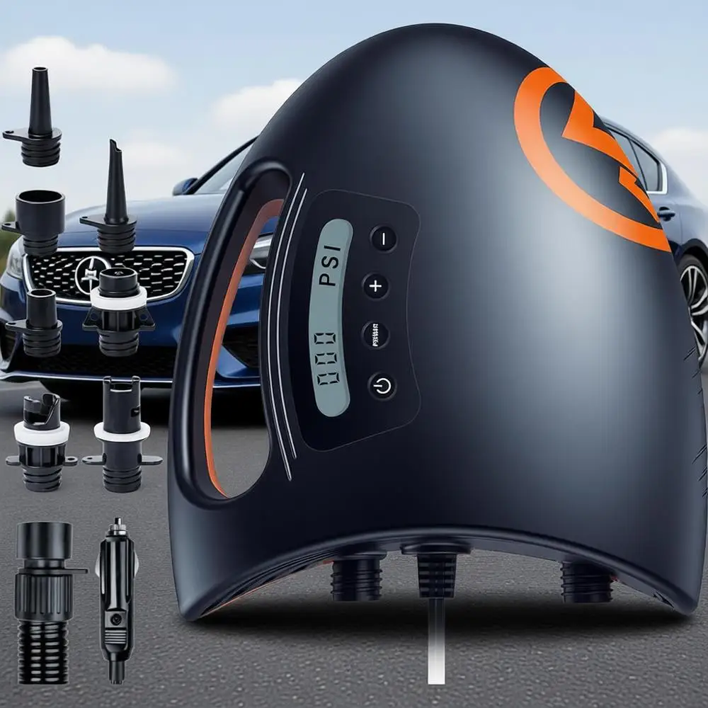 

Насос высокого давления для SUP-досок - интеллектуальное двухступенчатое надувание и автоматическое отключение, управление от 12В DC через автомобильный разъем, для SUP-досок и лодок