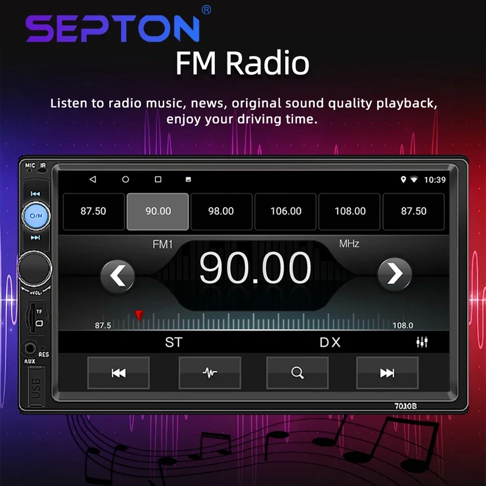 SEPTON 7 inch HD Touch Screen Multimedia Video Player 7010B For Universal Car MP5/BT/FM/SWC 2 Din Car Radio Stereo Automotive