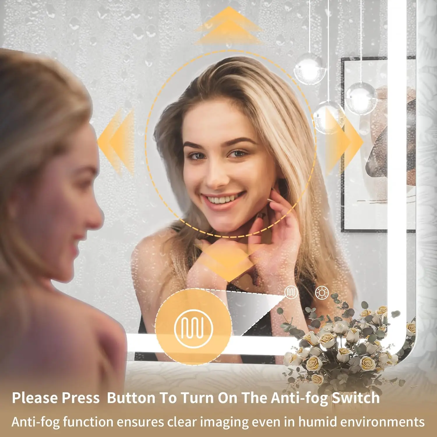 20X28Inch Led Bathroom Mirror Rounded Corner Rectangle Frameless, 3 Colors Lighted & Stepless Dimmable