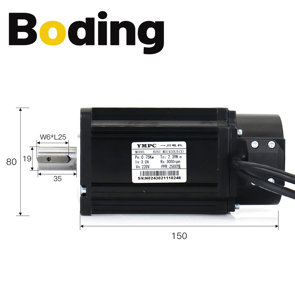 BODING 750W AC Servo Motor Kits 80ST-M02430 2.39N.m 220V 3000RPM Permanent Magnet Match Driver AASD-15A for CNC Engraver Machine