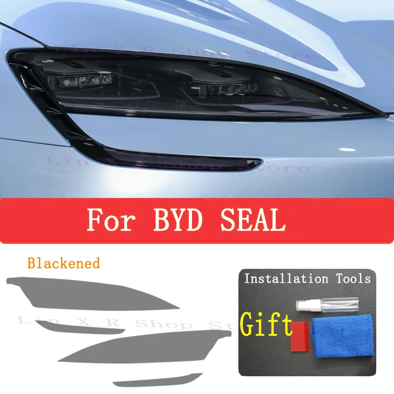 For BYD SEAL EV Electric 2022  Accessories 2 Pcs Car Headlight Protective Film Headlamp Restoration Transparent Black TPU Sticke