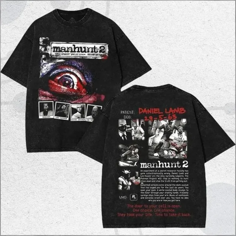 Manhunt Washed T-shirt Retro Fashion Comfortable Oversized Unisex Soft Streetwear Trendy Cotton Tee Y2k Short Sleeves Classic