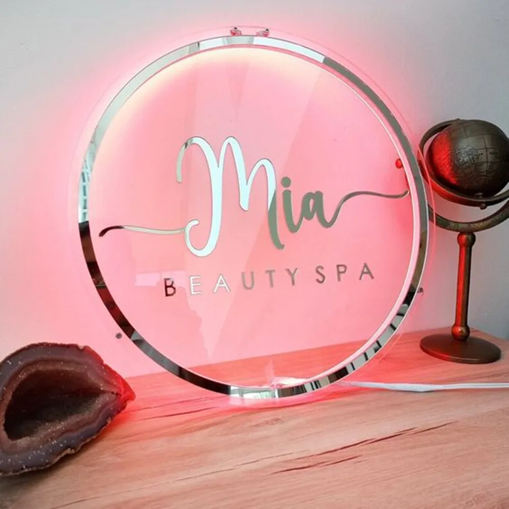 

3D Acrylic Metal Signs Custom Business Logo Beauty Salon Nail Studio Wall Decor Company Name Private Plaques LED Neon Lights