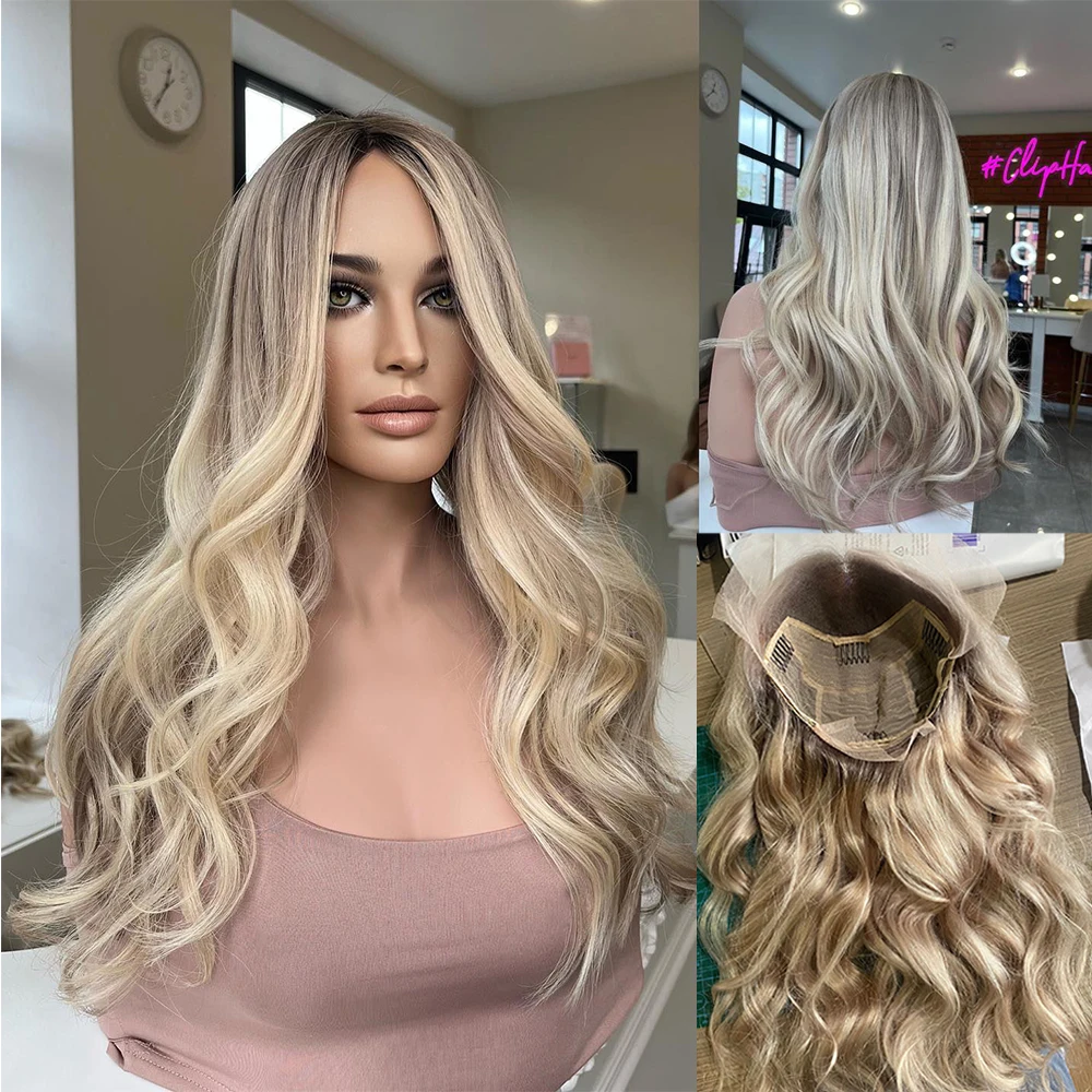 

Highlighs Colored Human Hair Wigs Ash Blonde Roots Full Lace Wig Soft Wavy HD13x6 Lace Front Wig Remy Virgin Brazilian Hair 200%