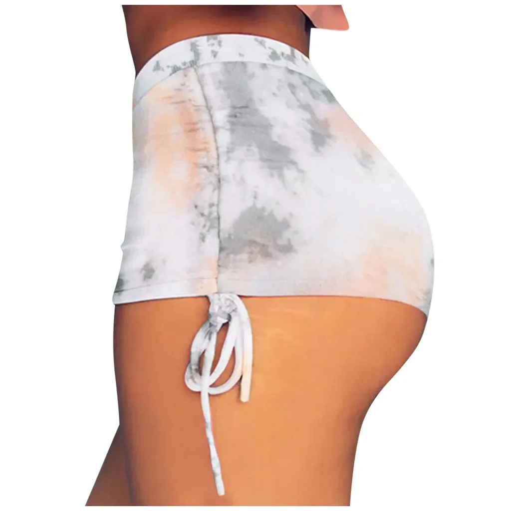 Women Summer Short Pants Contrast Binding Side Split Elastic Waist Patchwork Casual Beach Micro Shorts Body Tie-dye Shorts