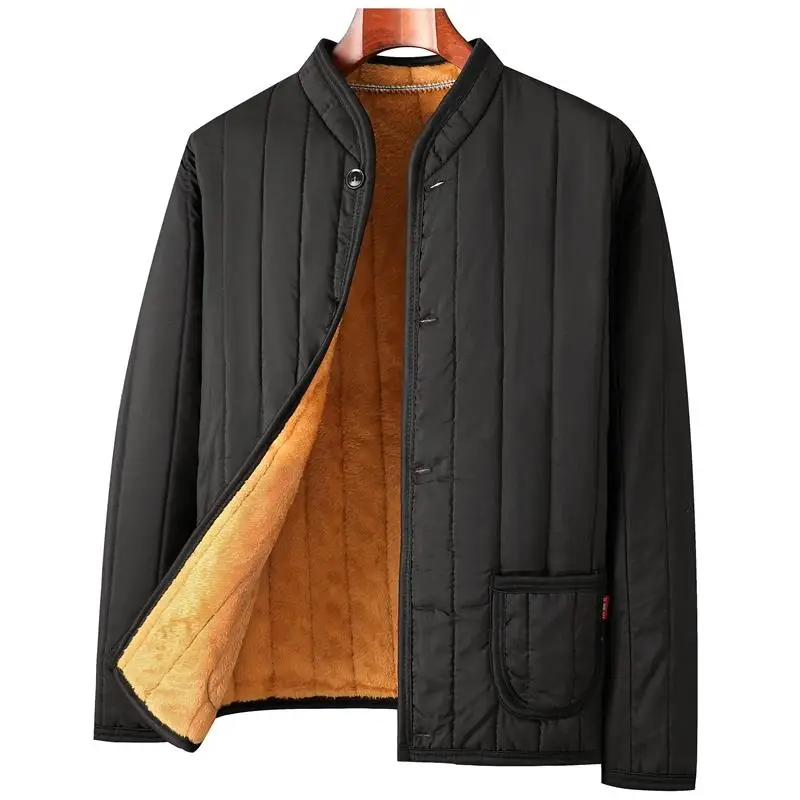

Men's Winter Thiened Fce Lined Cotton Jaet Mid-aged And ly Sle Autumn Winter Faion Ci Warm Coat Long Sve