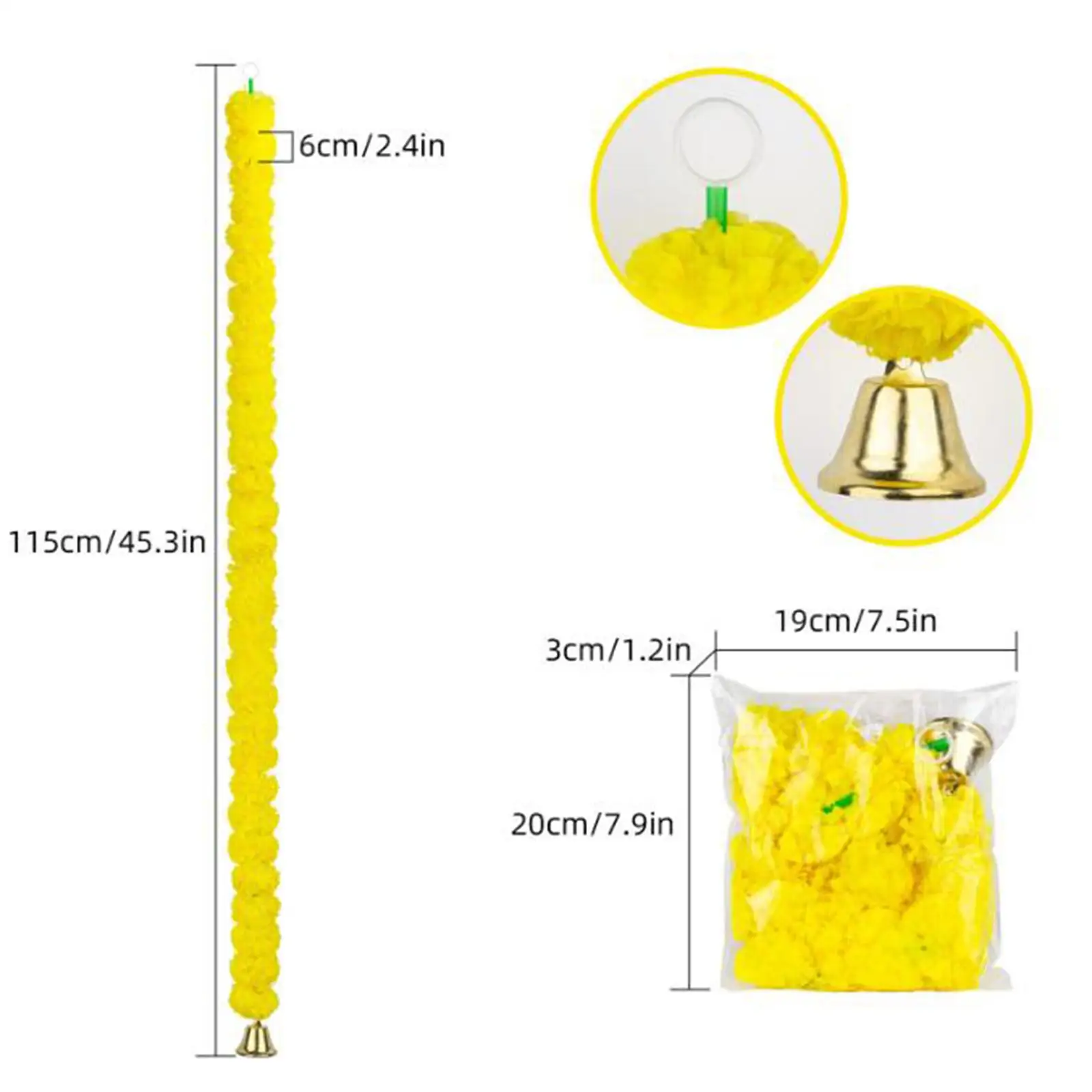 5 sztuk Garland z nagietkiem z zawieszką w kształcie dzwonka Wydarzenia 115 cm / 45,28 cala do ogrodzeń szafek Wewnętrzne i zewnętrzne drzwi wejściowe do salonu