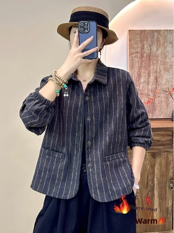 

Women's Fce Lined Brued Plaid irt ort Coat Open Cardigan Loose Long Sve Turn-down Collar Autumn Winter New Sle ...