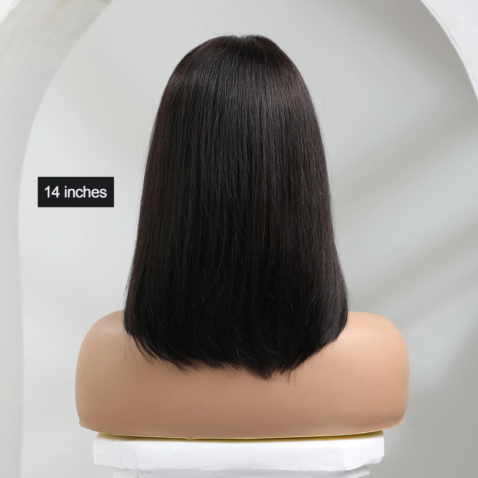 Perucas de cabelo humano com franja completa máquina feita perucas para mulheres 14 polegada cabelo natural longo peruca de bob cabelo humano