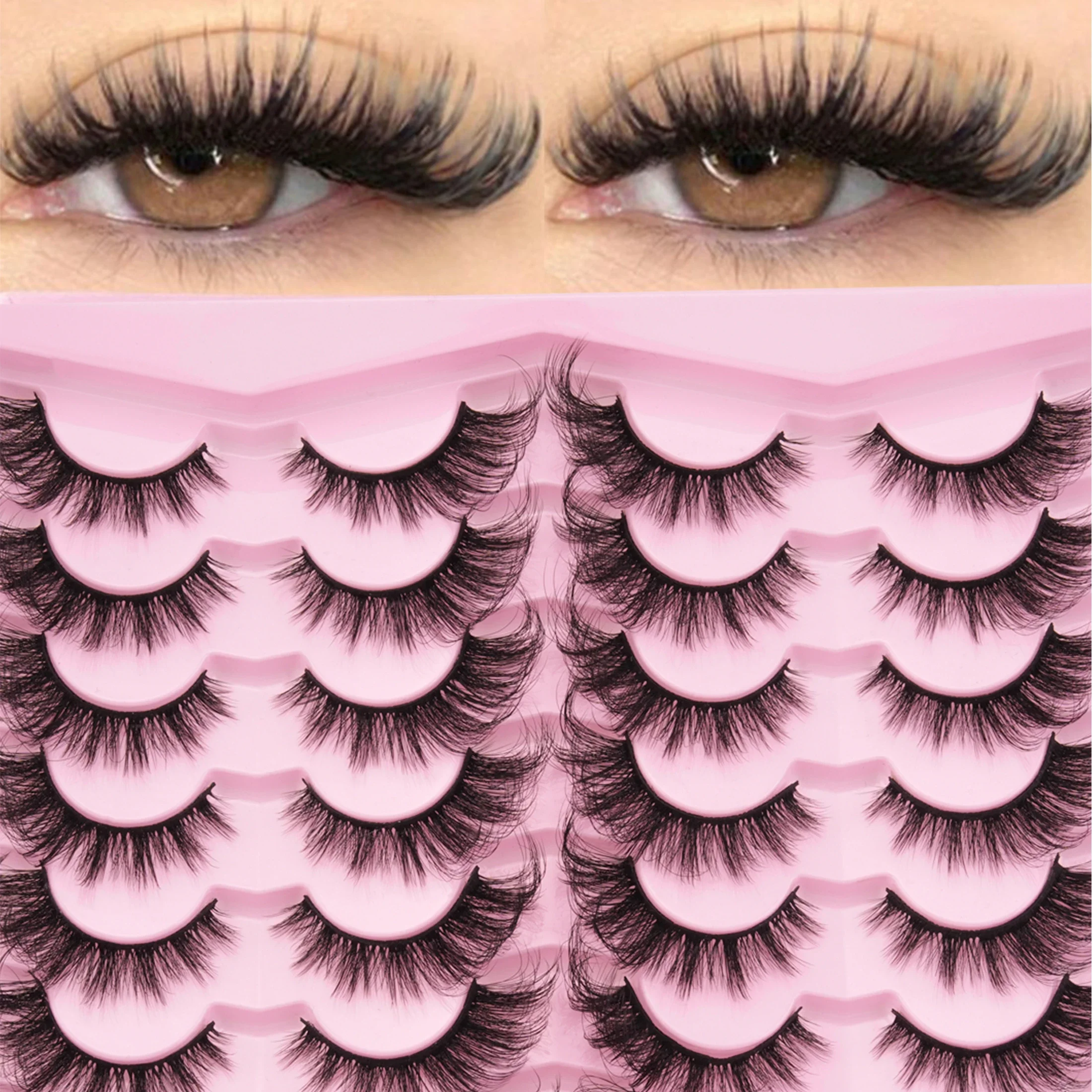 14 Pairs 3D Faux Mink Strip Lashes Fluffy Wispy Dramatic Voluminous Soft Reusable False Eyelashes for Eye Makeup