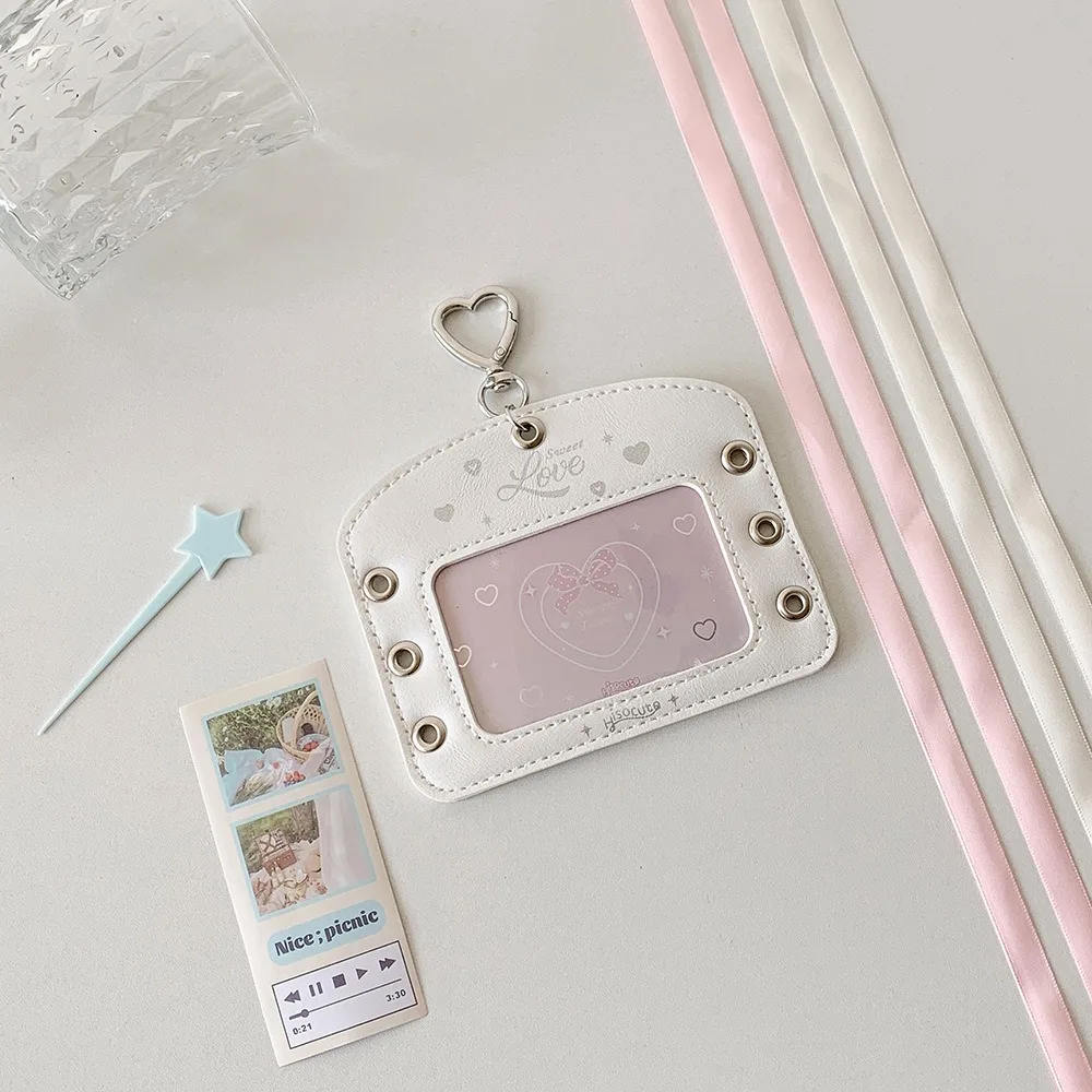 DIY Ballet Ribbon Korean Photocard Holder With Keychain Love Heart Pendant Photo Photocard Frame Hanging Decoration Picture