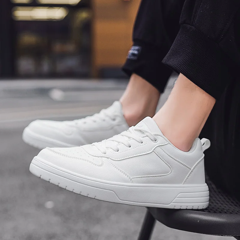 YRZL Leather Men's White Casual Woman Vulcanize Sneakers Outddor Lace Up Comfortable Breathable Sport Walking Running Flats Shoe