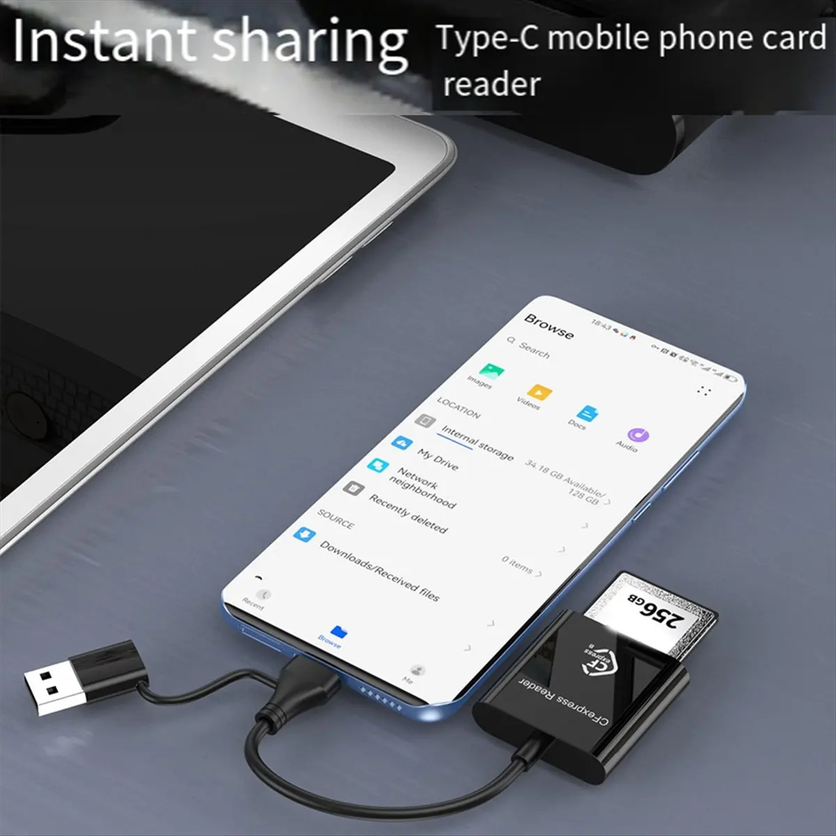 AT42 10Gbps CFexpress Type B Card Reader Writer USB3.2 Gen2 USB-C CFe Card Reader for Android Win XP/Vista/7/8/8.1/10/11 OS
