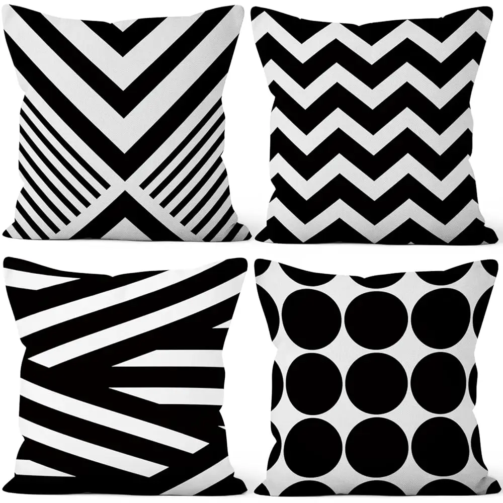 

4 Pcs/Set Geometric Pillow Covers Bla Winding Strips Circle Minimalist Geometry Retro Line Linen Throw Pillow Covers For Sofa