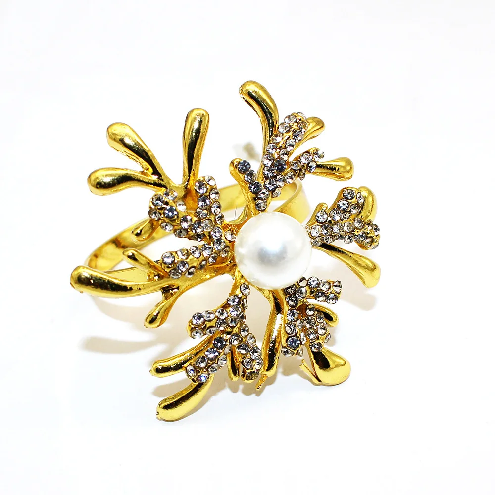 

Высококачественная рождественская пряжка для салфеток с рогами, кольцо для салфеток с бриллиантами, кольцо для салфеток с жемчужным цветком, украшение для стола и аксессуары