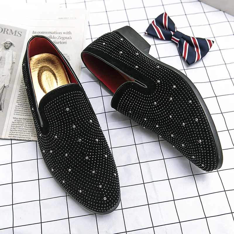

Men's Shoes Black Rhinestone Dress Shoes Crystal Luxury Moccasins Loafers Office Business Shoes for Men Fashion Footwear Zapatos