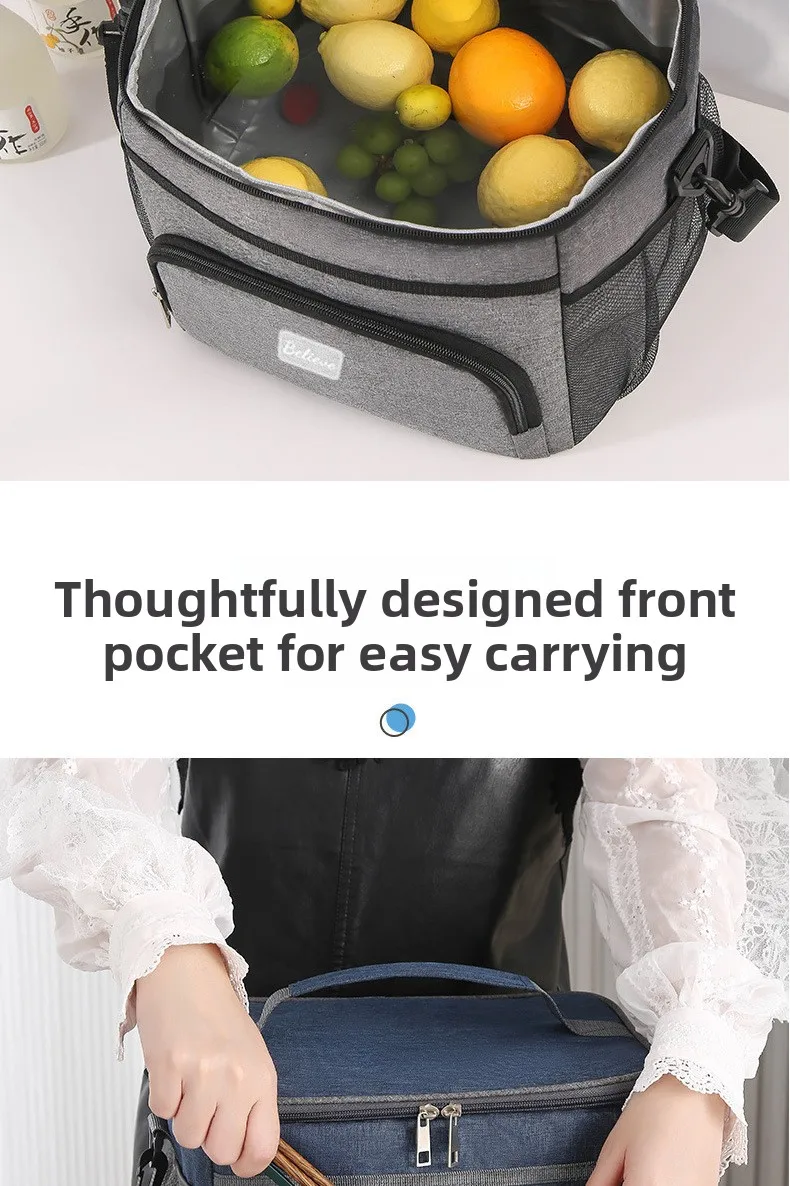 Isolierte Tasche, große Picknicktasche für den Außenbereich, isolierte Umhängetasche aus Oxford-Stoff, verstärkte Kühltasche mit Aluminiumfolie. – Detail 5