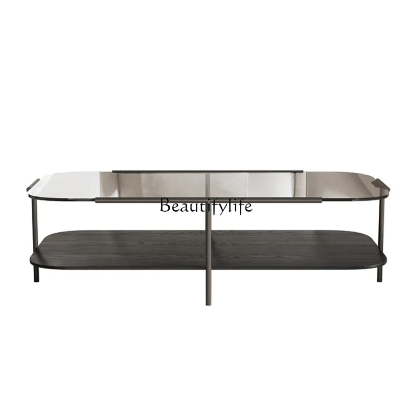

Retro coffee table living room small apartment rock slab minimalist glass tea table