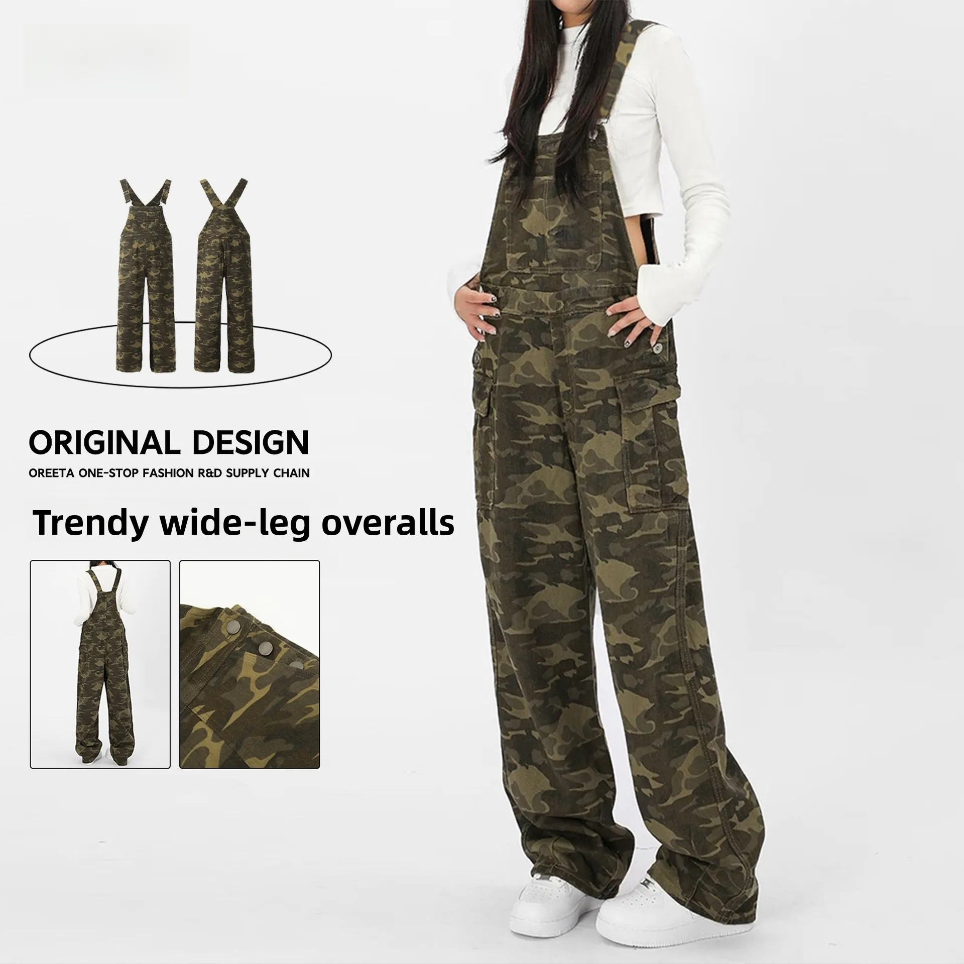 

Рабочие брюки-комбинезон Oreeta в американском ретро-стиле, камуфляжные, свободного кроя, для активного отдыха, с большими карманами, повседневные