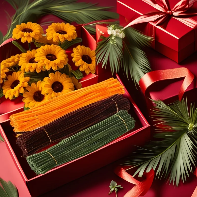 300pcs Nylon Iron Pipe Cleaners, Sunflower Bouquet Fluffy Stems, for DIY Craft Projects view 6